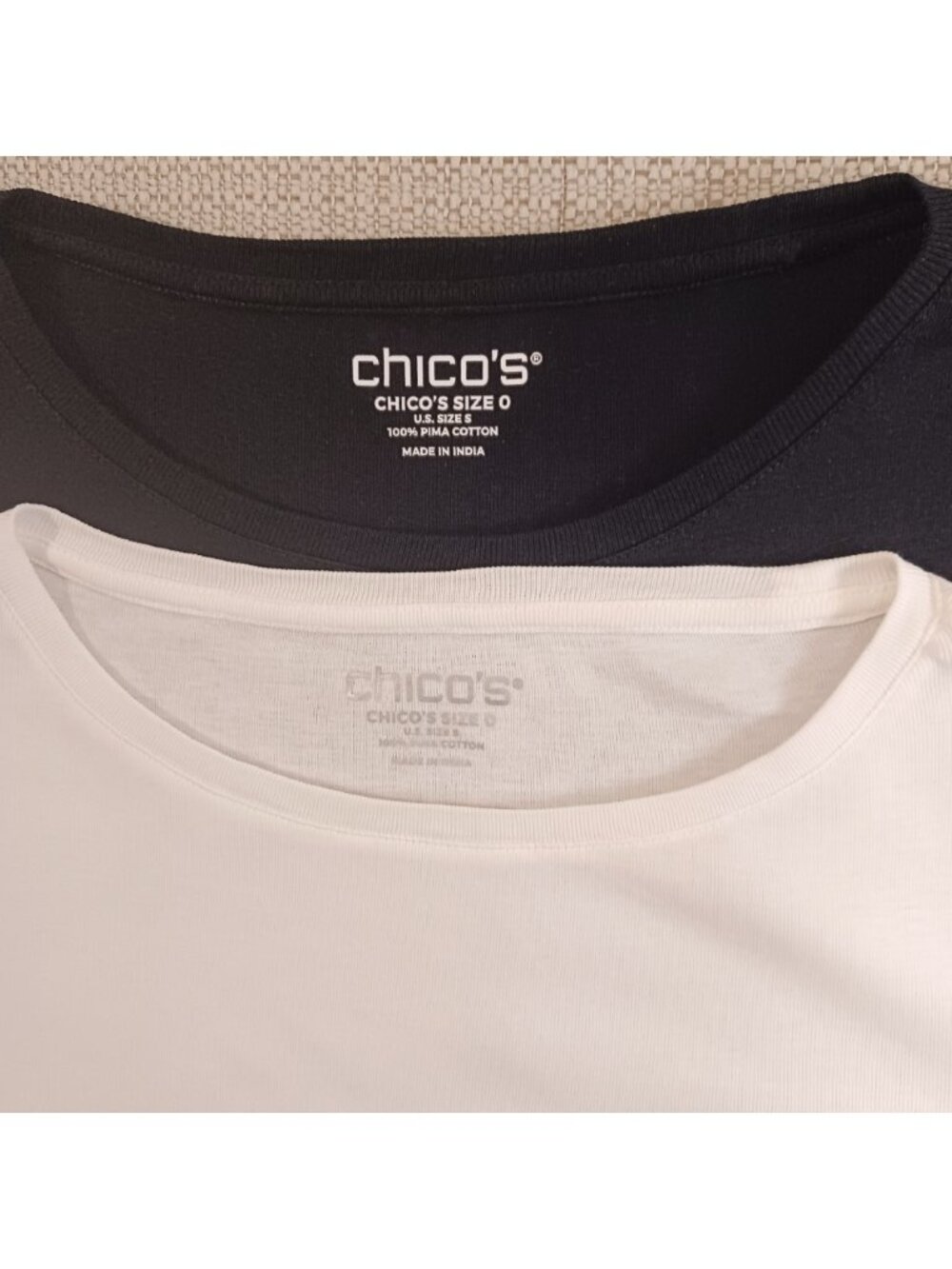 2 Chico's Pima Cotton Elbow Sleeve Tees Solid White Solid Black - Picture 4 of 9